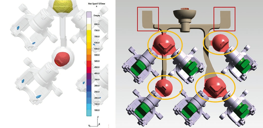 Figür 4: ‚Optimizasyon sonrası Hot-Spot FSTIME‘ analizi.Parametrik geometriler – fazla akış ve küresel besleyici denemeleri 